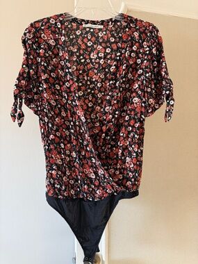 Abercrombie & Fitch Black Floral Wrap-Front Bodysuit